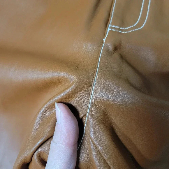 Staud Eli Vegan Leather Pant Cognac Brown Caramel Size 0 - Picture 5 of 10